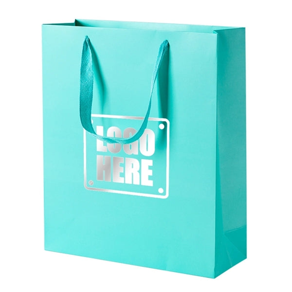 Matte Euro Paper Tote Bag w/Ribbon Handles - Foil Stamp