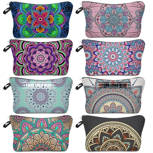 Toiletry Travel Cosmetic Bag with Mandala Flowers
