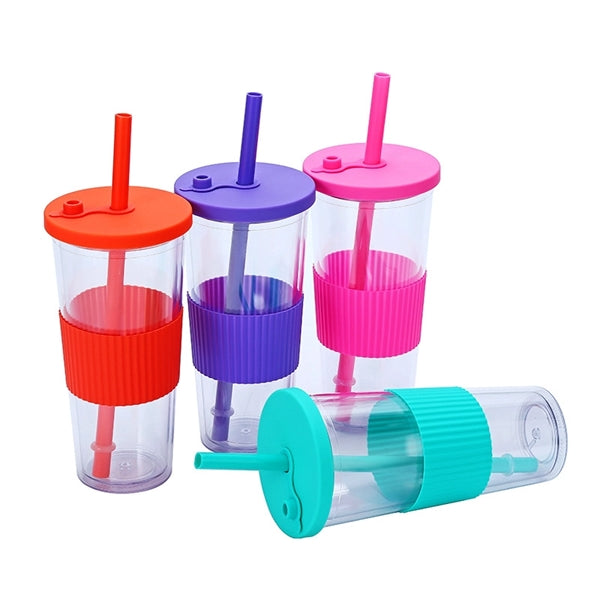 24OZ Plastic Tumbler with Lid and Straw