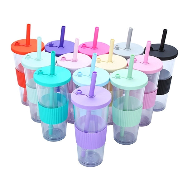 24OZ Plastic Tumbler with Lid and Straw