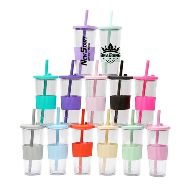 24OZ Plastic Tumbler with Lid and Straw