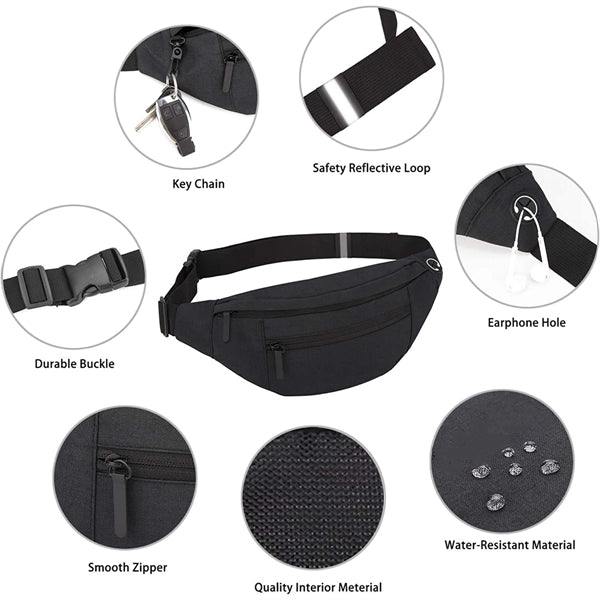Large Crossbody Sports Fanny Pack Bag with Waist Pockets