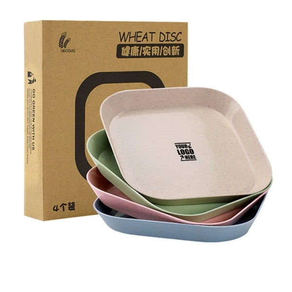 Lightweight Square Wheat Straw Plates 4 Pieces Set