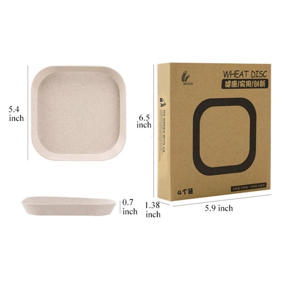 Lightweight Square Wheat Straw Plates 4 Pieces Set