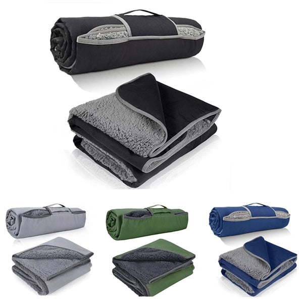 Outdoor Foldable Waterproof Blanket with Sherpa Lining