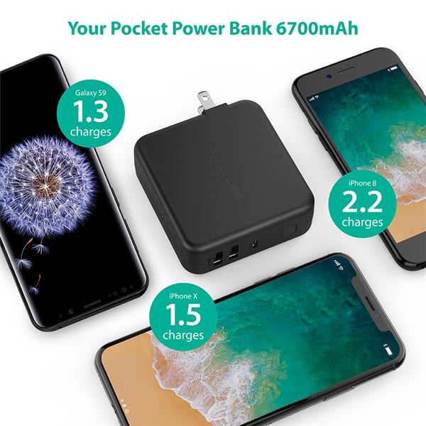 RAVPower 6700mAh Power Bank with Dual USB Wall Charger