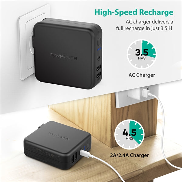RAVPower 6700mAh Power Bank with Dual USB Wall Charger