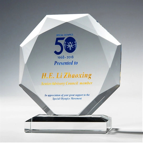 Octagonal Crystal Employee Award Glass Trophy Plaque