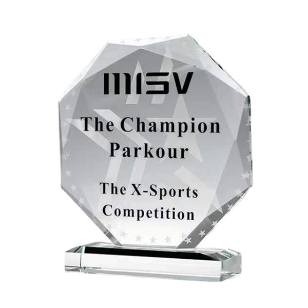Octagonal Crystal Employee Award Glass Trophy Plaque