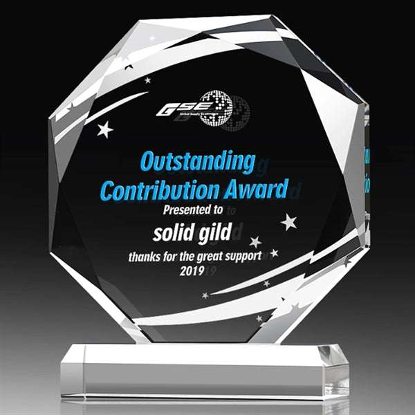 Octagonal Crystal Employee Award Glass Trophy Plaque