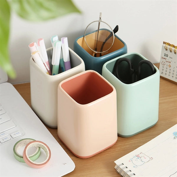 Plastic Square Desk Pen Holder Cute Pencil Cup Storage Pot