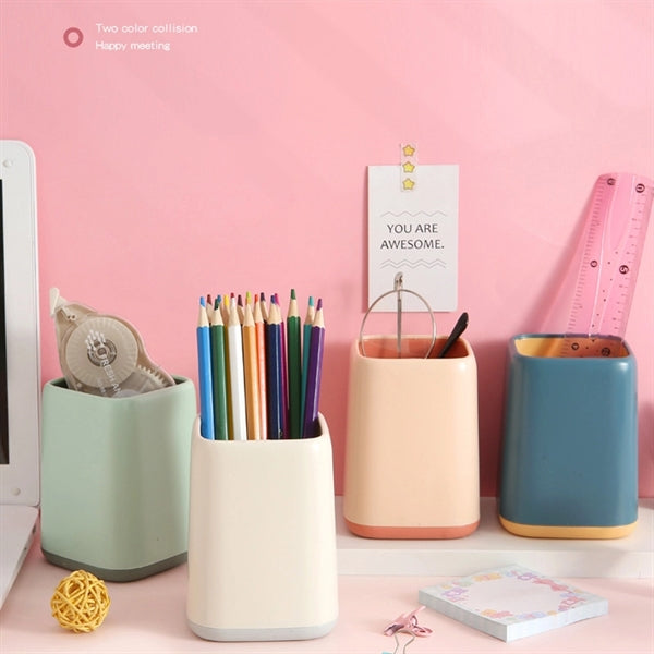Plastic Square Desk Pen Holder Cute Pencil Cup Storage Pot