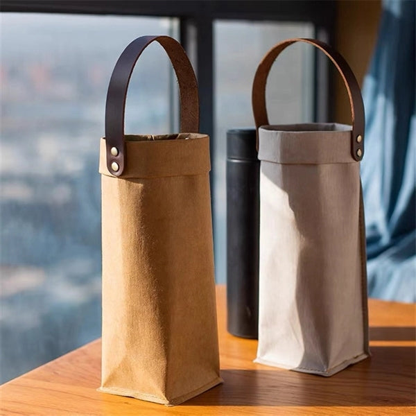 Washable Kraft Paper Wine Tote Bag