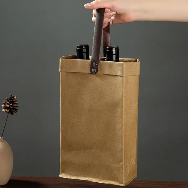 Washable Kraft Paper Wine Tote Bag
