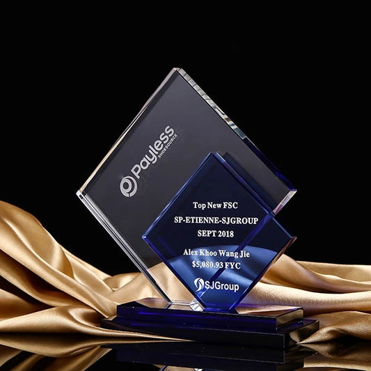 Blue accented crystal awards