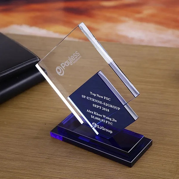 Blue accented crystal awards