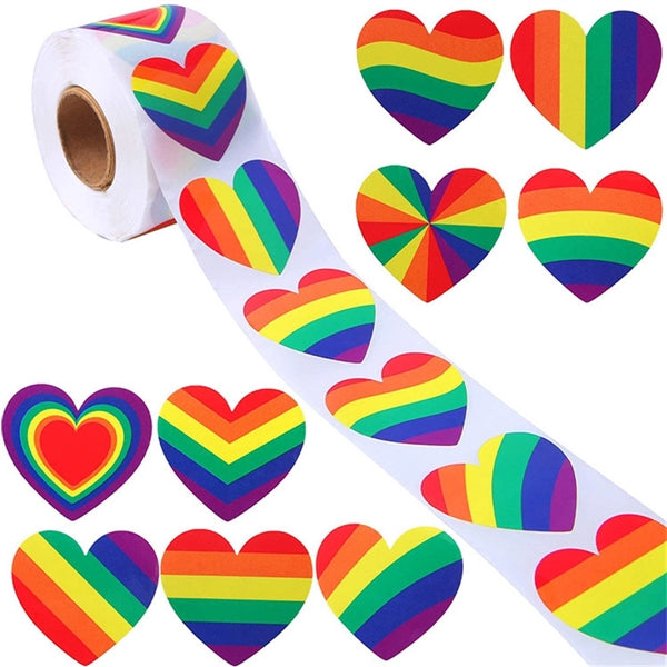 Rainbow Heart Stickers Roll