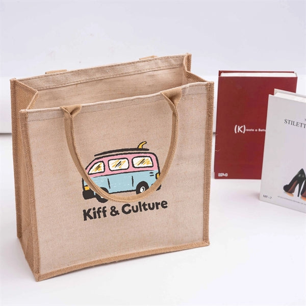Two-Tone Linen/ Burlap Jute Tote Bag