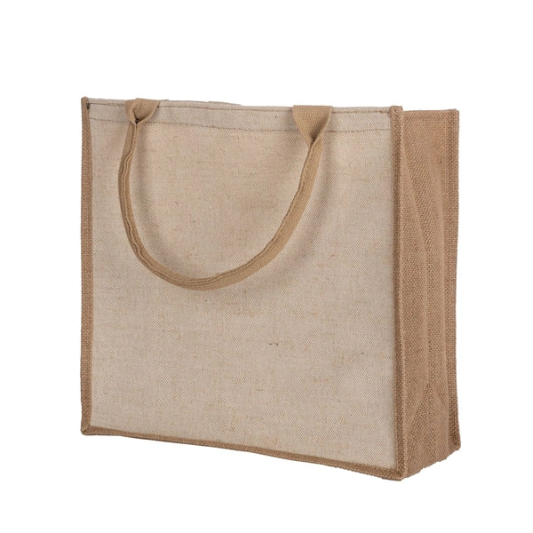 Two-Tone Linen/ Burlap Jute Tote Bag