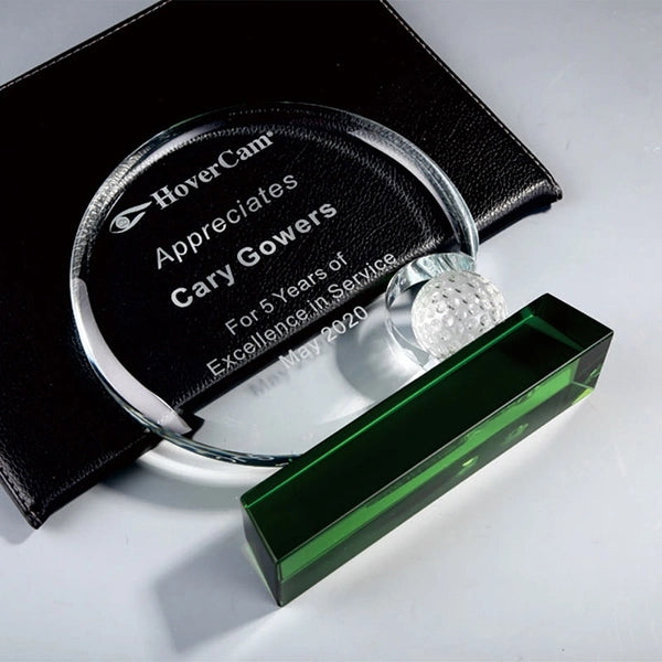 Diamond Cut Round Crystal Golf Awards