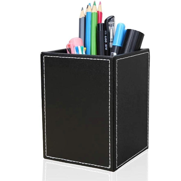 Pu Leather Square Pens Pencils Holder Cup