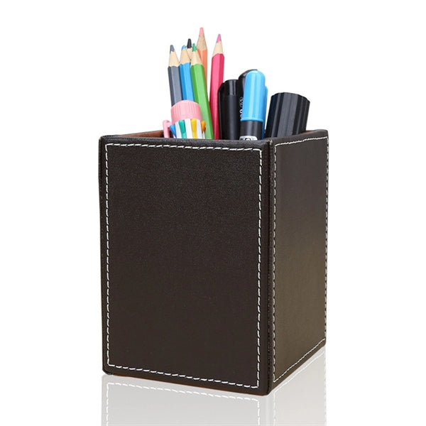 Pu Leather Square Pens Pencils Holder Cup