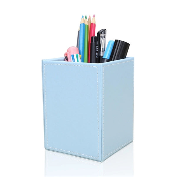 Pu Leather Square Pens Pencils Holder Cup