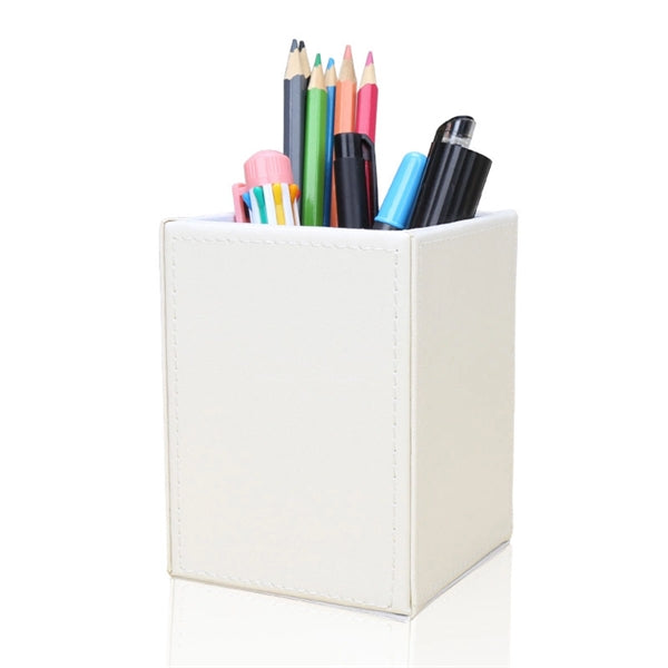 Pu Leather Square Pens Pencils Holder Cup