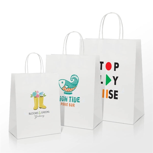 White Kraft Shopping Bag (8" X 4" X 10") Medium