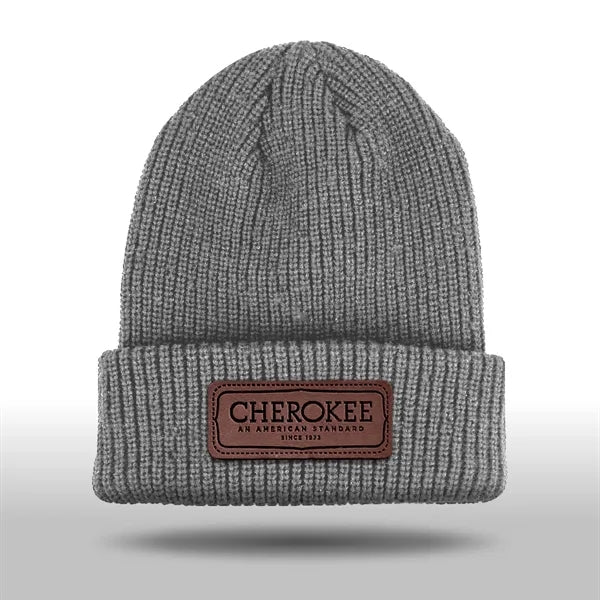 Cuffed Knit Beanie With Faux Leather Patch