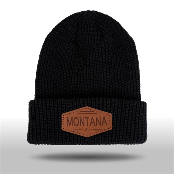 Cuffed Knit Beanie With Faux Leather Patch