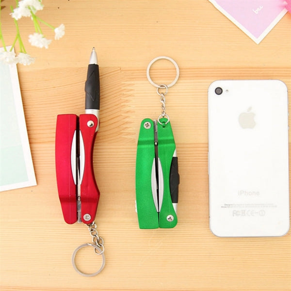 Multifunction pen with scissors and LED flashlight