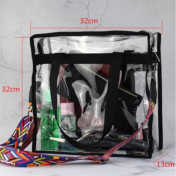 Clear Tote Bag with Zipper and Adjustable Strap