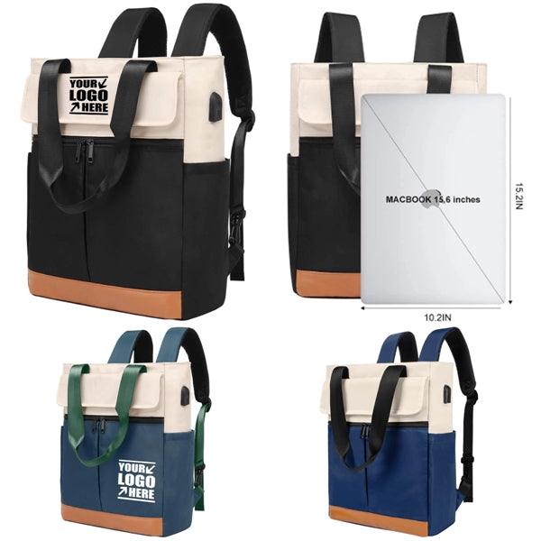 USB Women Convertible Tote Daypack Laptop Backpack