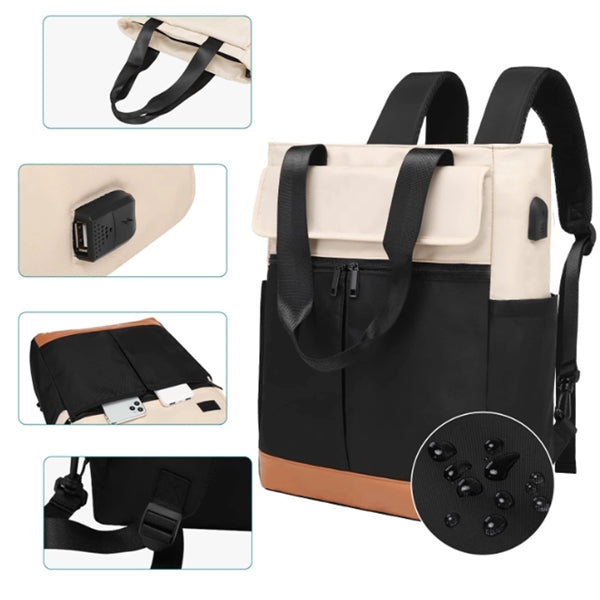 USB Women Convertible Tote Daypack Laptop Backpack