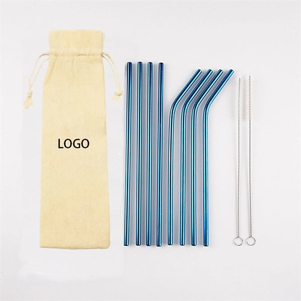 Polychrome 8 Steel Straw+2Brush with Jute Bag Set