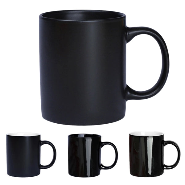 11 oz. Matt & Glossy Black Ceramic Coffee Mugs