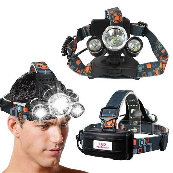 Adjustable 3 Heads Headlamp Rechargeable