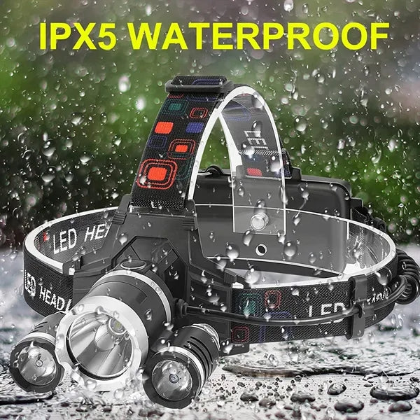 Adjustable 3 Heads Headlamp Rechargeable