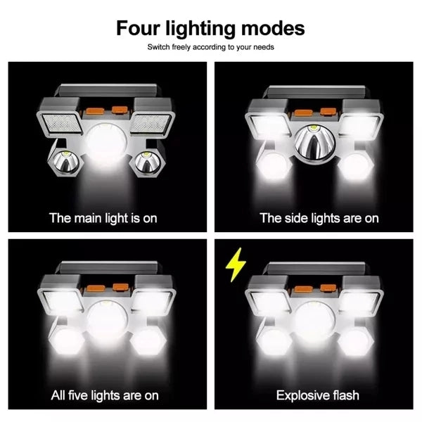 LED Headlamp USB Rechargeable Flashlight 5 Heads