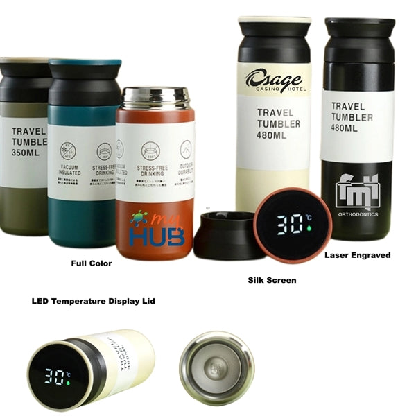 Wide Mouth Vacuum Travel Bottle LED Temperature Display Lid