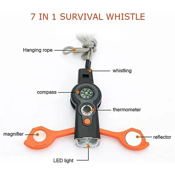 7 In 1 Multi-function Outdoor Survival Whistle Compass