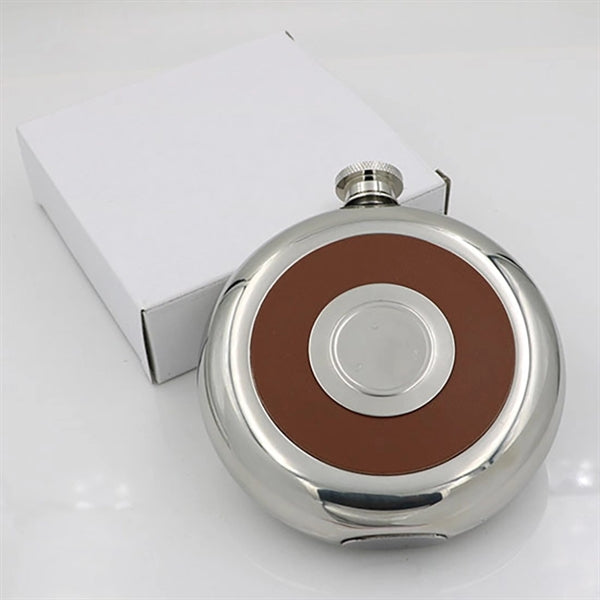 5oz Leather-covered Stainless Steel Hip Flask Built In Cup
