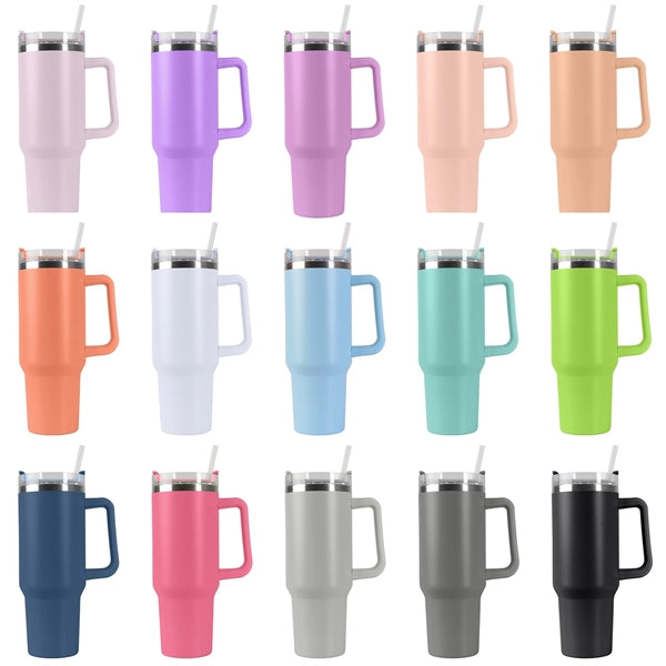 40 Oz. Stainless Steel Tumbler with Handle & Straw