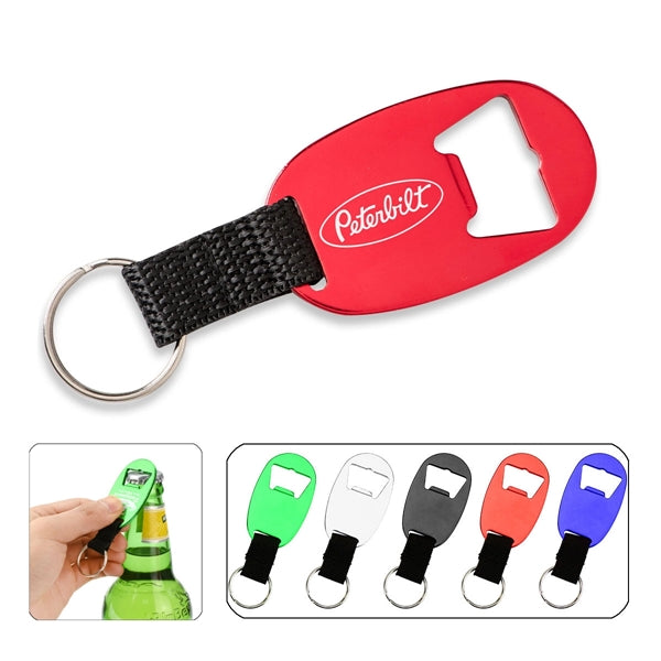 Aluminum Bottle Opener Key Tag with Strap and Split