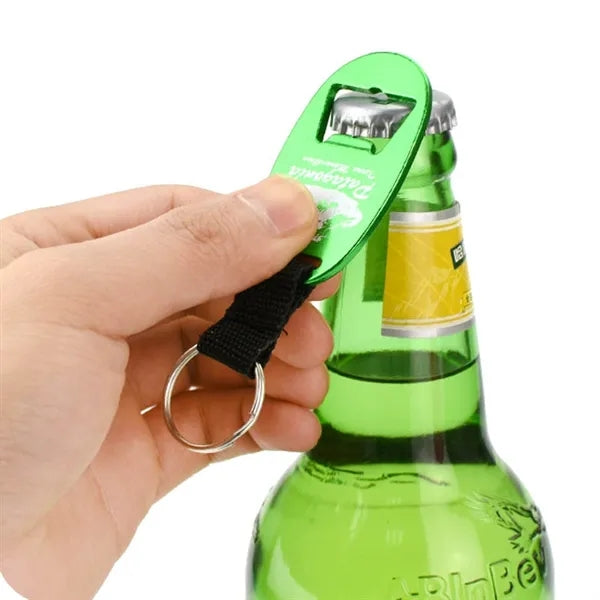 Aluminum Bottle Opener Key Tag with Strap and Split