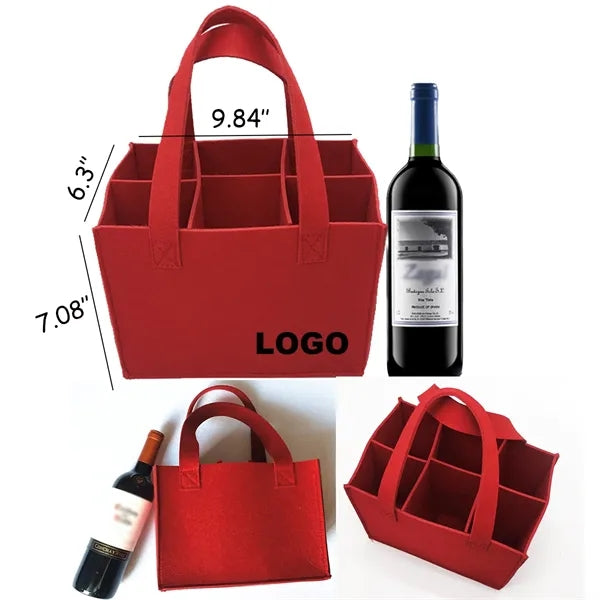Felt Wine Tote Bag For 6 Bottles