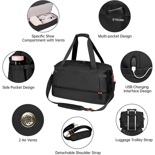 Sports Travel Duffel Bag with USB Charging