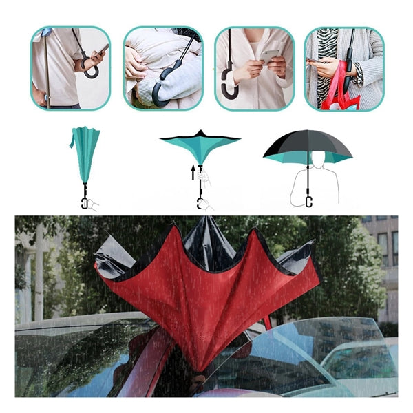 Windproof Double Layer Folding Inverted Umbrella