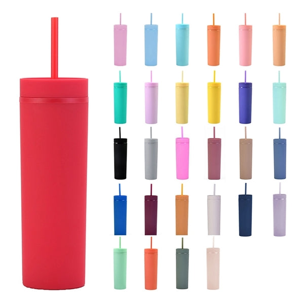 Double-wall Matte Acrylic Slim Tumbler With Lid And Straw